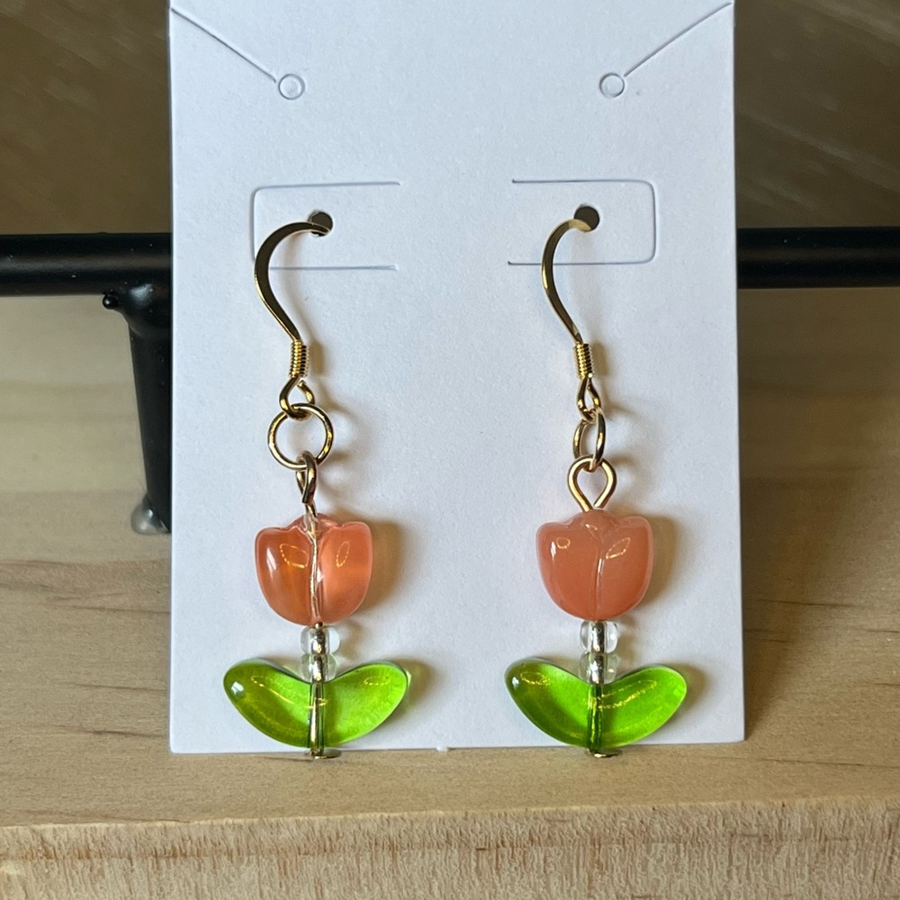 Peach Tulip Charm Earrings - 18k Gold Plated